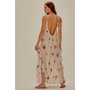 Agua de Coco Cream Ruffle Open Back Maxi Dress Small